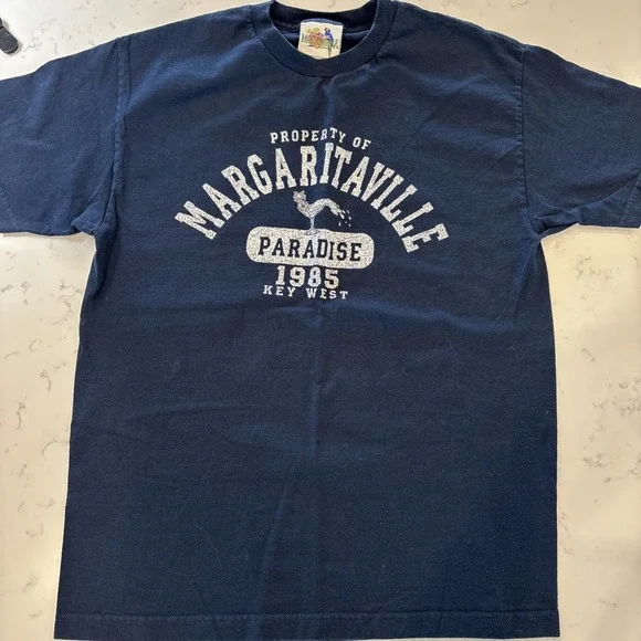 VTG Jimmy Buffet Margaritaville Tshirt Paradise‎ 1985 Key West Navy Blue SZ LG - Picture 2 of 8